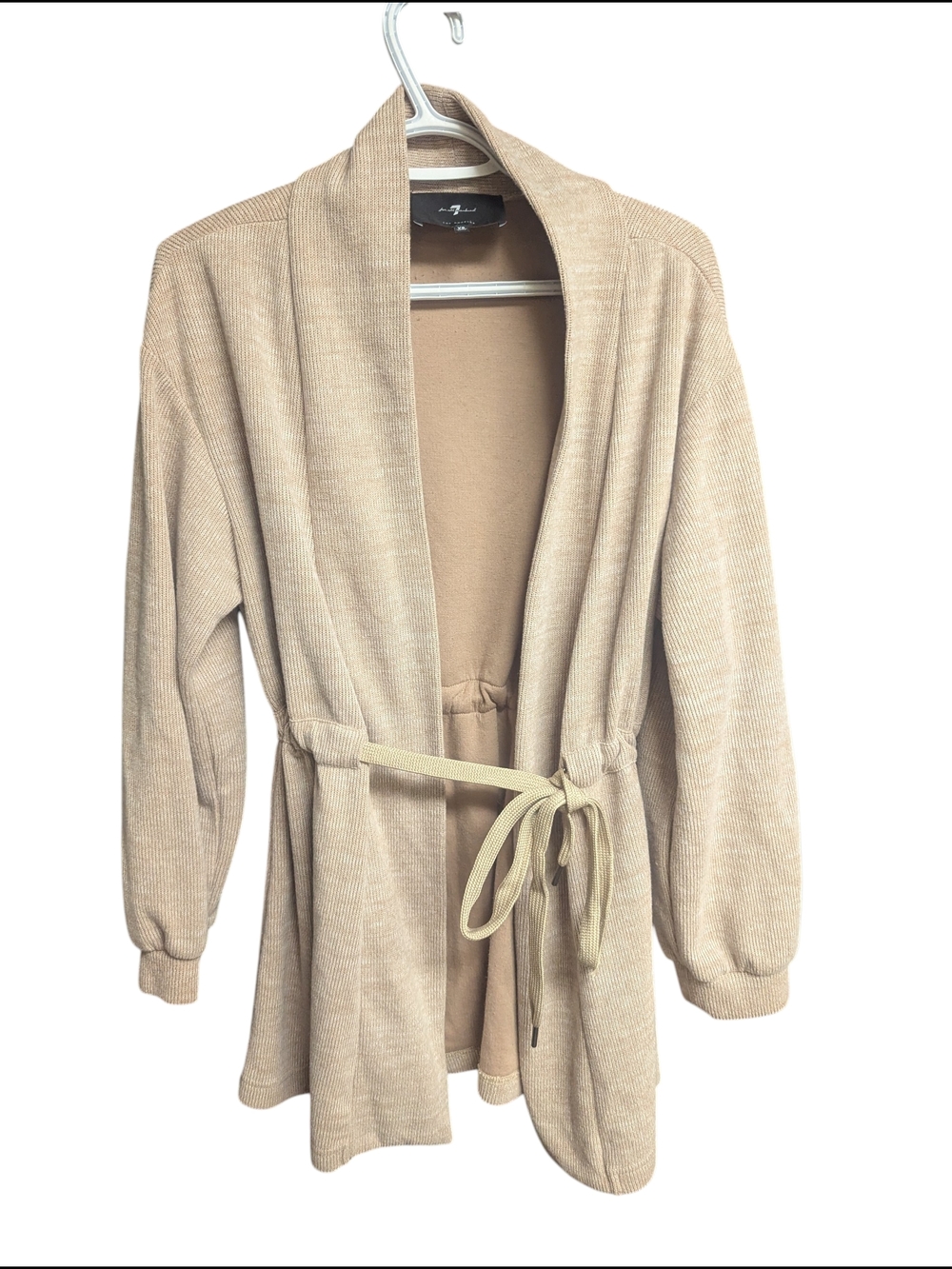 7 For All Mankind Beige Tie Waist Cardigan XS Soft Knit Cozy Chic - Picture 2 of 12